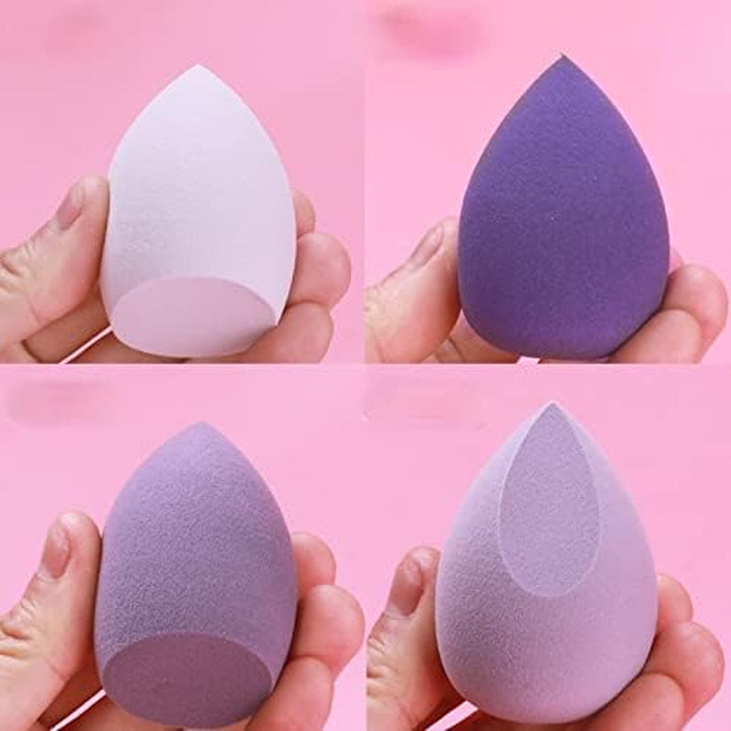 Professional Makeup Beauty Sponge Set with Storage Box - Foundation, Powder, and Blush Application Tool - 1/4 Piece Cosmetic Puff - Purple