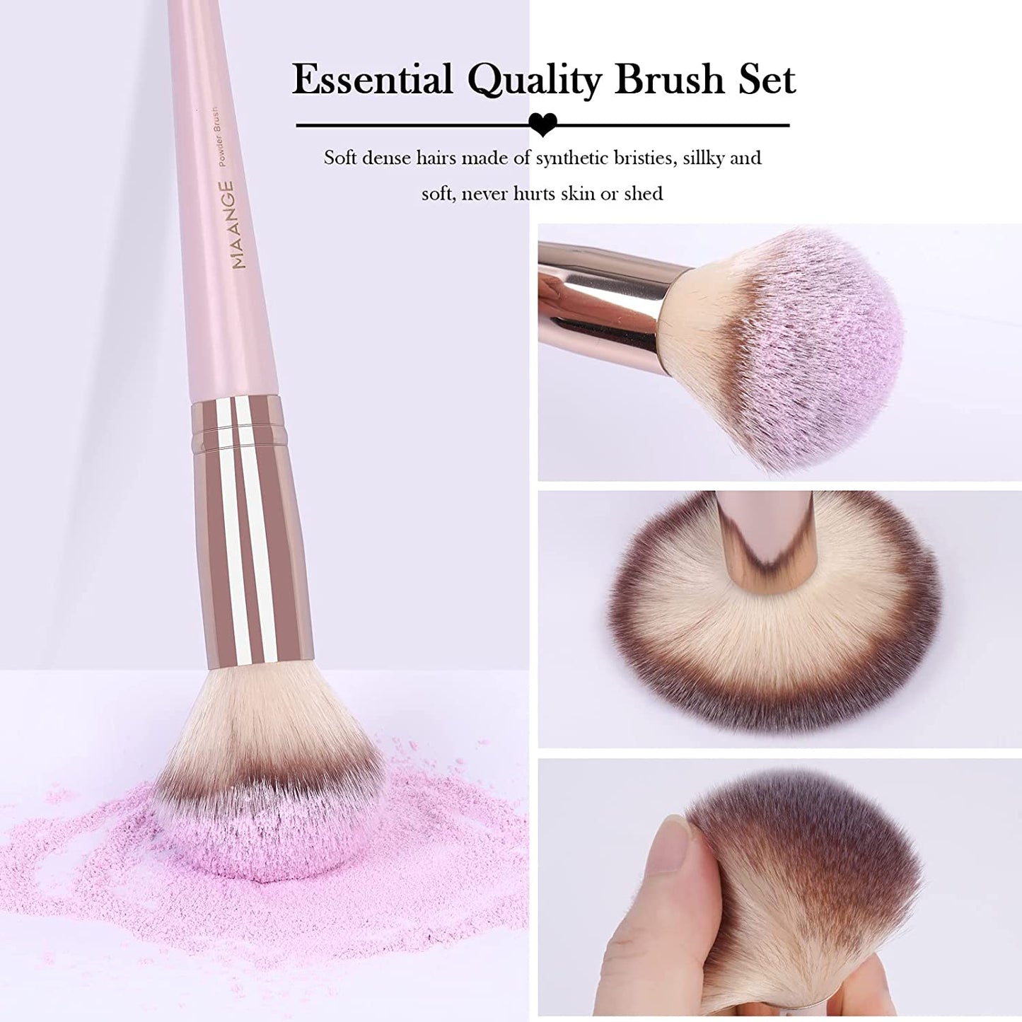 18-Piece Professional Synthetic Makeup Brush Set with Case - Foundation, Kabuki, and Eye Brushes (Pink Gold)