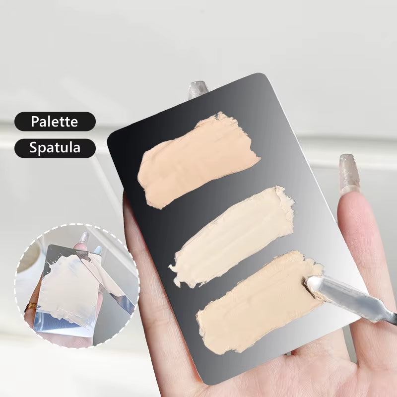 Ring Cosmetics Stainless Steel Makeup Mixing Palette with Spatula for Toning, Concealer, Lipstick, and Liquid Foundation