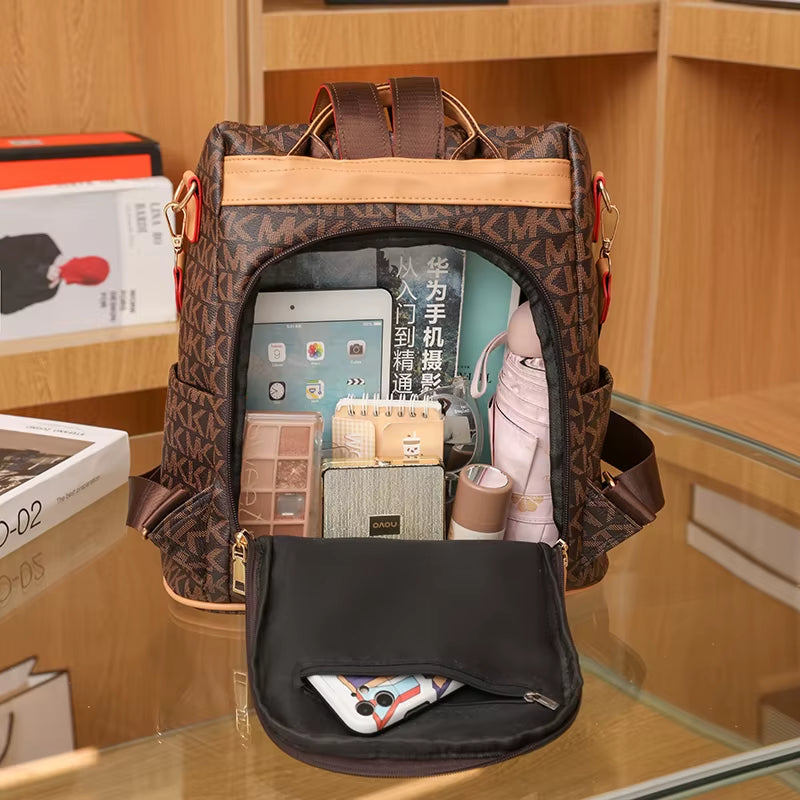 2024 Women's Fashion Soft Leather Backpack - Large Capacity White Travel Bag with Letter Pattern
