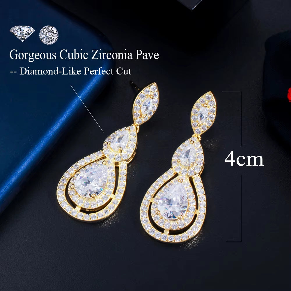 Elegant White Cubic Zirconia Water Drop Earrings for Brides - Wedding and Evening Party Jewelry Accessories CZ904