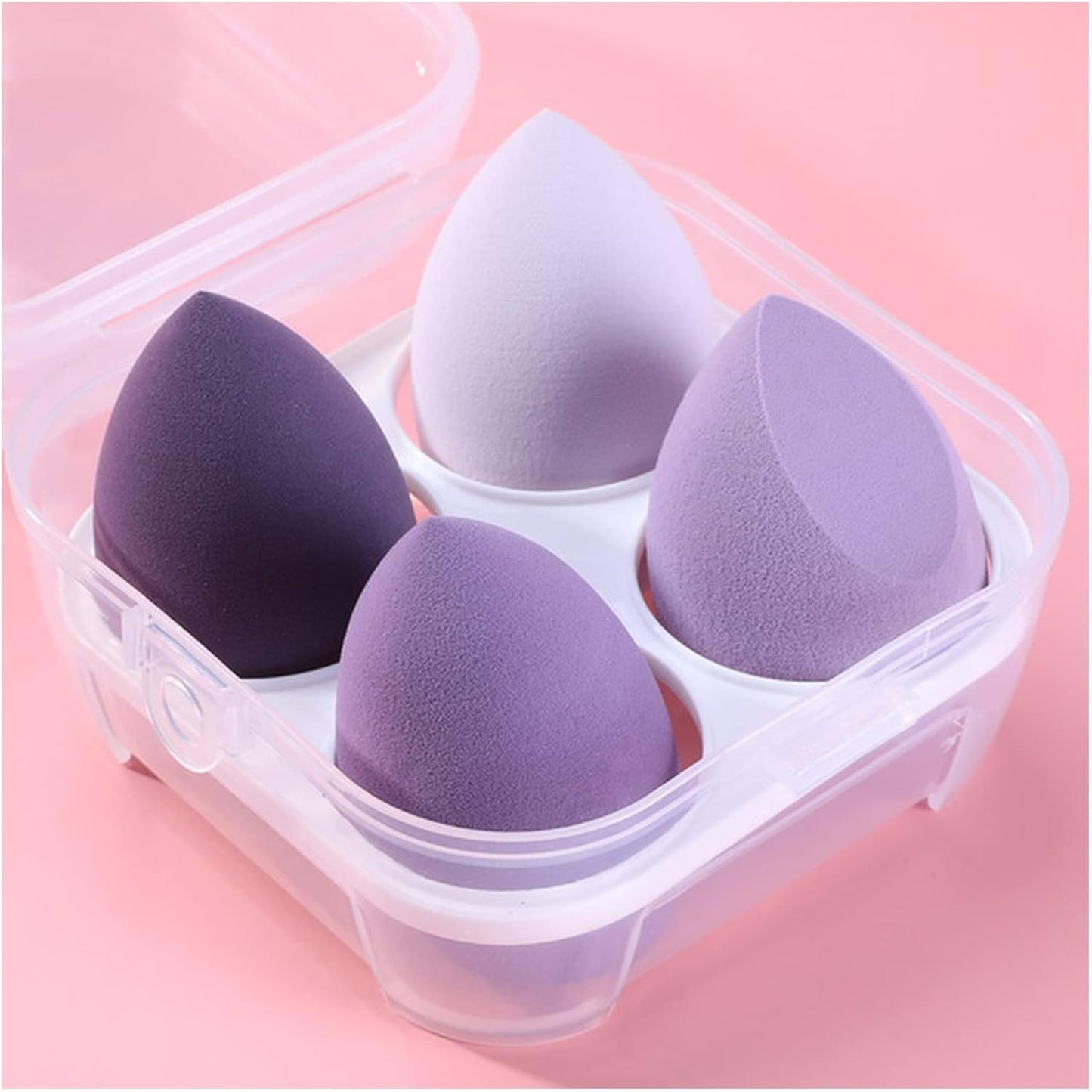 Professional Makeup Beauty Sponge Set with Storage Box - Foundation, Powder, and Blush Application Tool - 1/4 Piece Cosmetic Puff - Purple