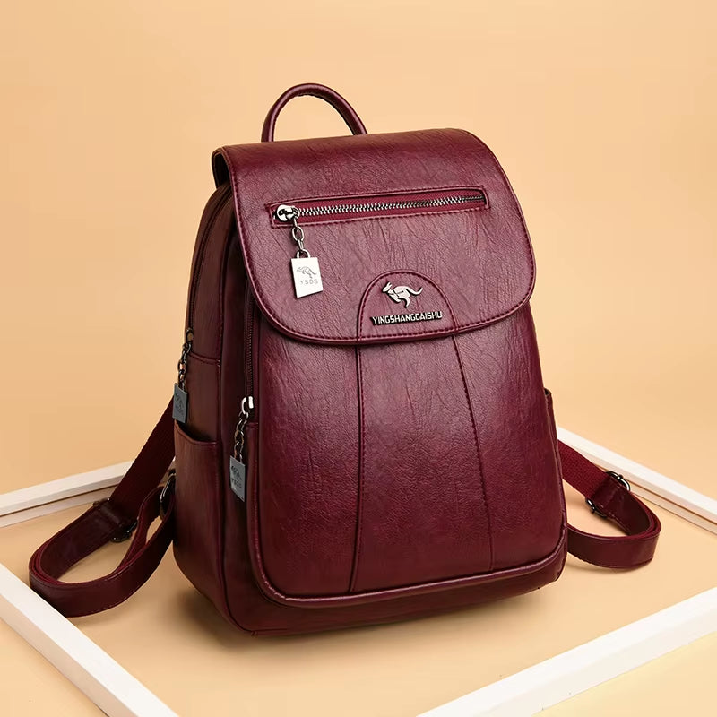 Women's High-Quality Sheepskin Leather Backpack - 9 Color Options for Travel and School Use