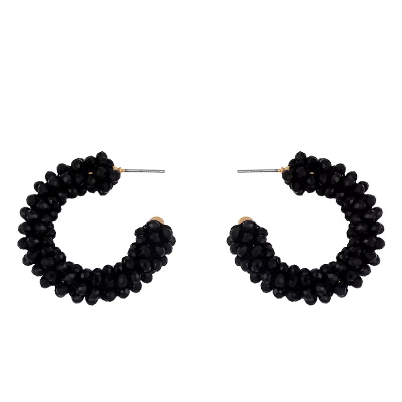 Handcrafted Stainless Steel Hoop Earrings for Women with Bohemian Beaded Design