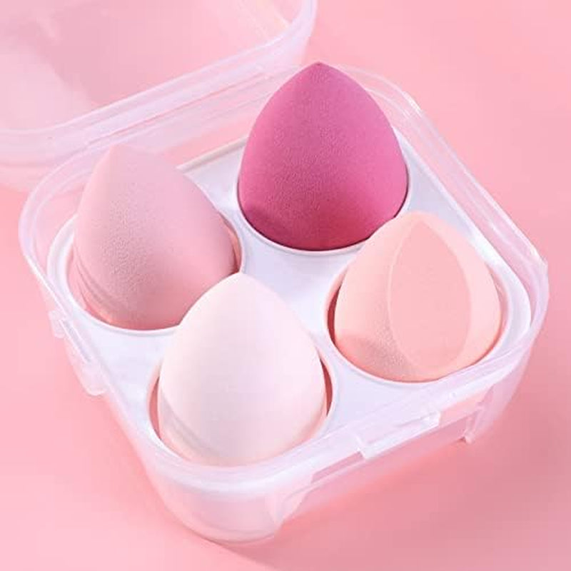 Professional Makeup Beauty Sponge Set with Storage Box - Foundation, Powder, and Blush Application Tool - 1/4 Piece Cosmetic Puff - Purple