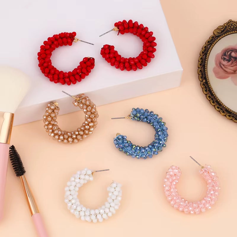 Handcrafted Stainless Steel Hoop Earrings for Women with Bohemian Beaded Design
