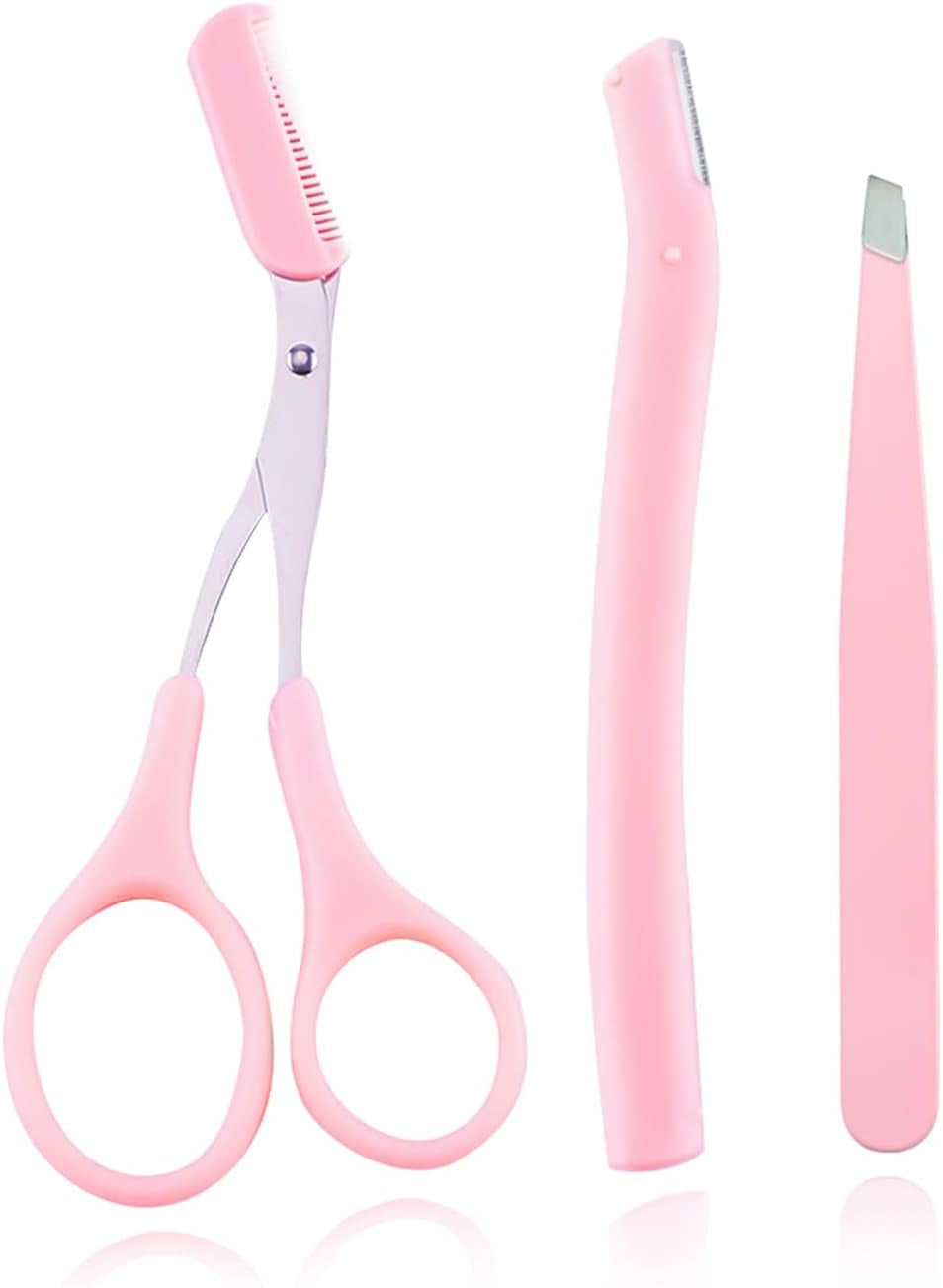 Professional Eyebrow Grooming Kit - Eyebrow Scissors, Comb, Razor, and Tweezers for Precision Shaping and Facial Hair Removal (Pink)