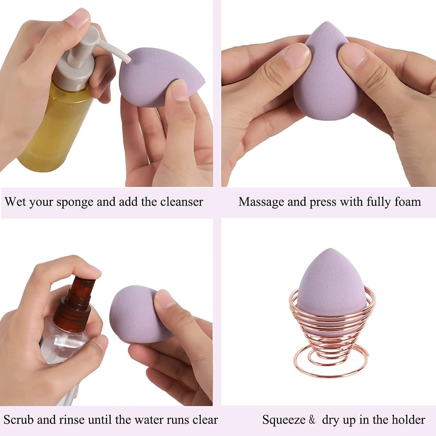 Foundation Blending Beauty Sponges Set - 8 Multi-Color Makeup Blenders with Drying Rack