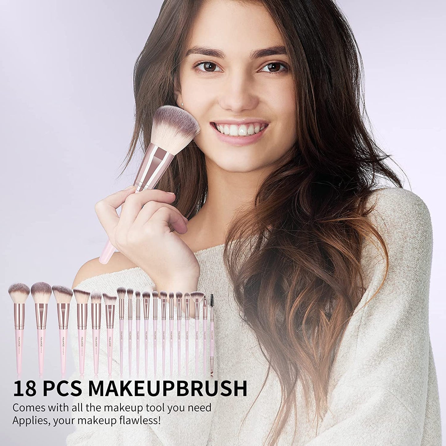 18-Piece Professional Synthetic Makeup Brush Set with Case - Foundation, Kabuki, and Eye Brushes (Pink Gold)