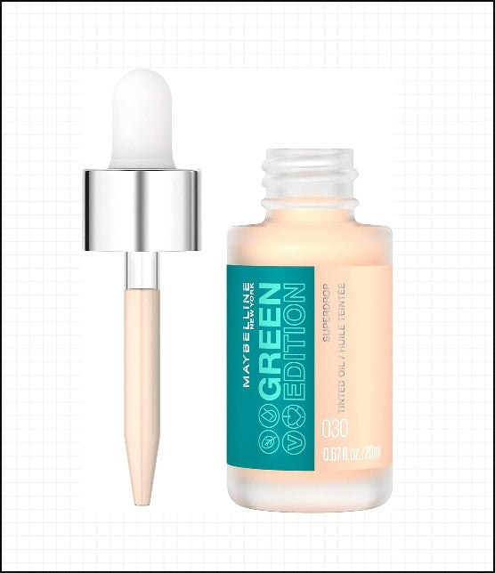 Maybelline Green Edition Superdrop Tinted Oil Foundation, Adjustable Natural Coverage, Available in 8 Shades, Enriched with Jojoba and Marula Oil, 30ml (0.67 Fl Oz)
