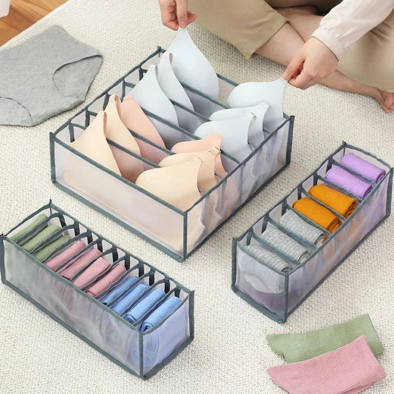 Clothing Storage Baskets and Organizers for Closet Separation - Underwear, Bra, Sock, and Pants Compartment Boxes for Home Storage