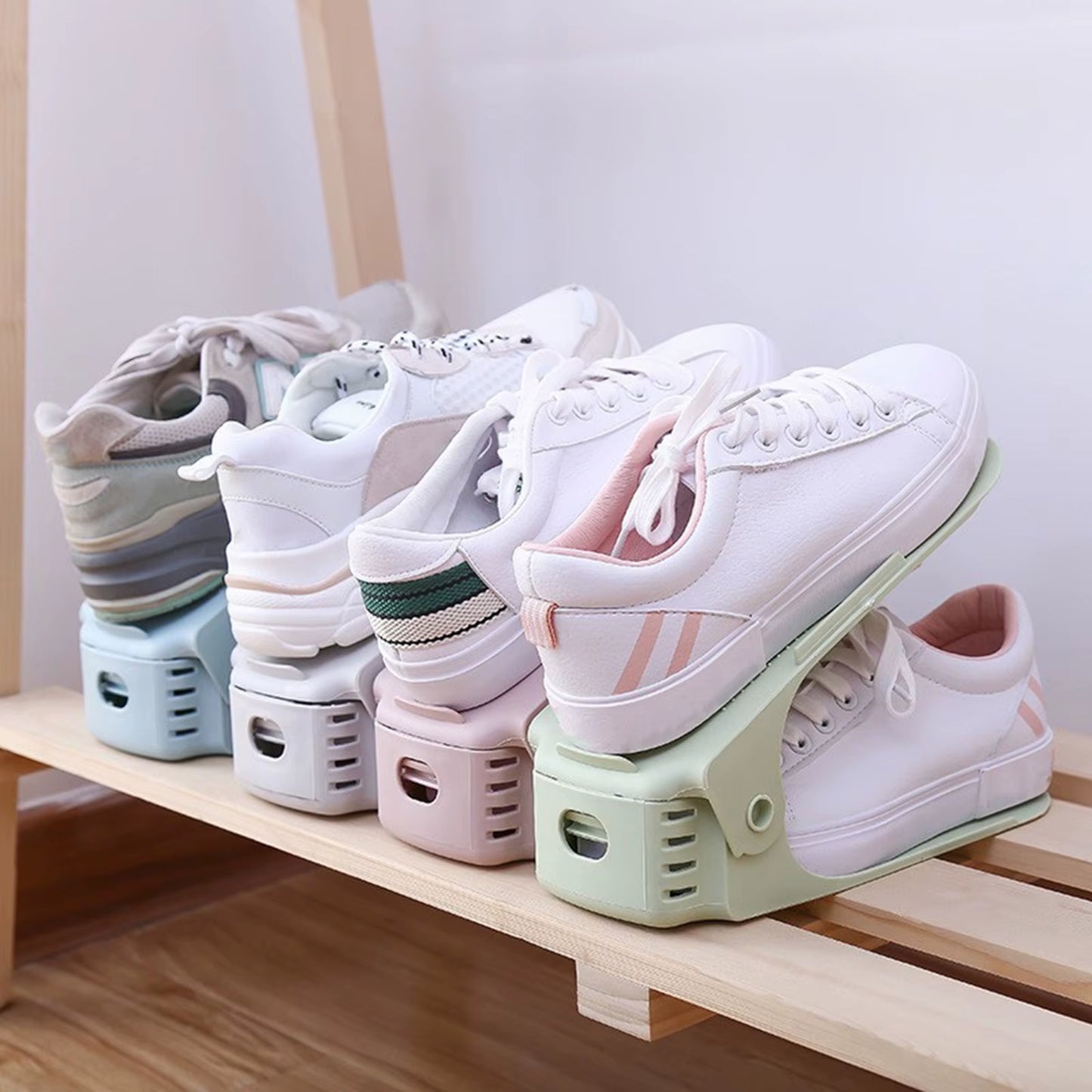 10-Piece Adjustable Double-Layer Shoe Rack - Durable and Space-Saving Storage Solution for High Heels and Footwear