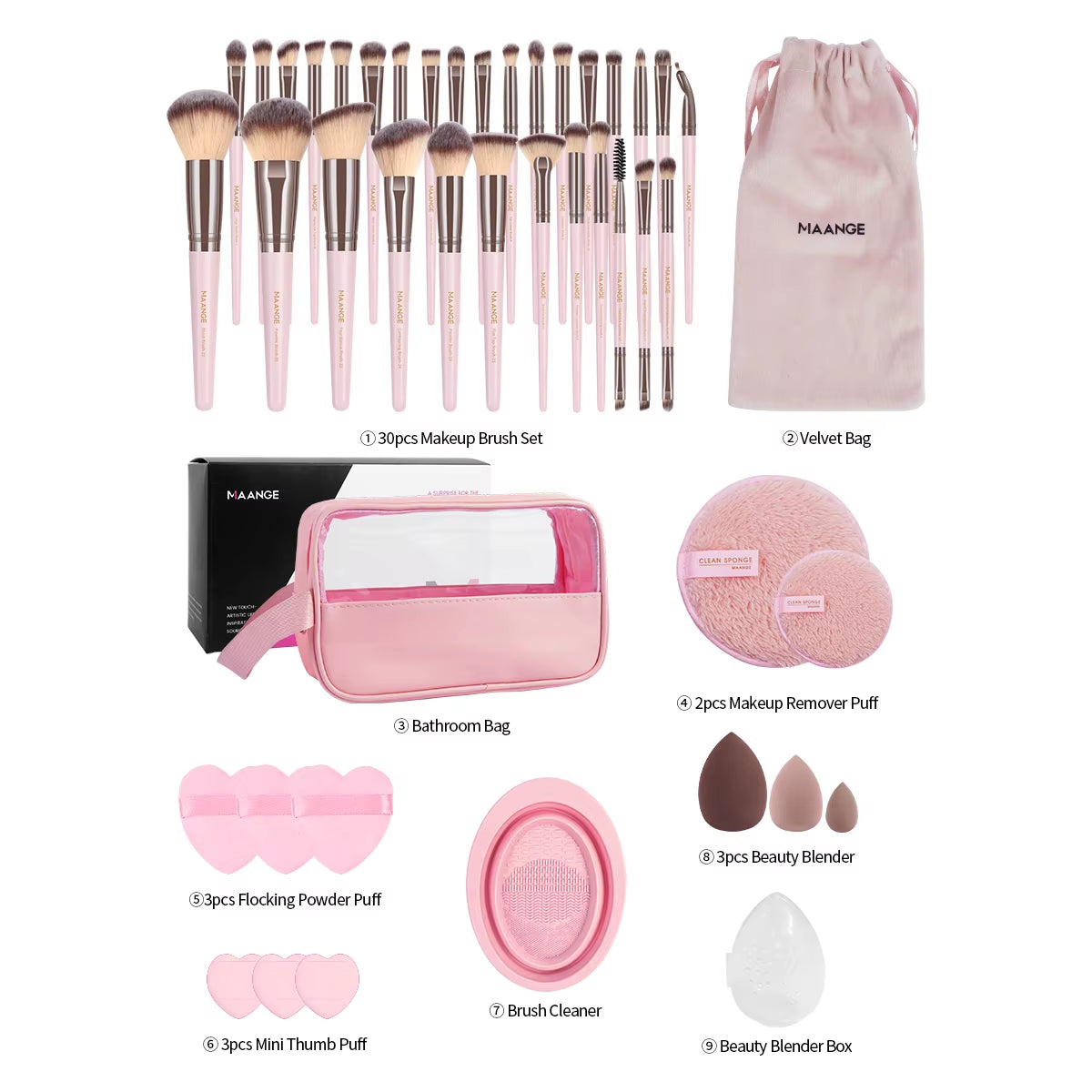 45-Piece Professional Makeup Brush Set with Velvet Bag and Makeup Sponges - Ideal for Travel and Beginners