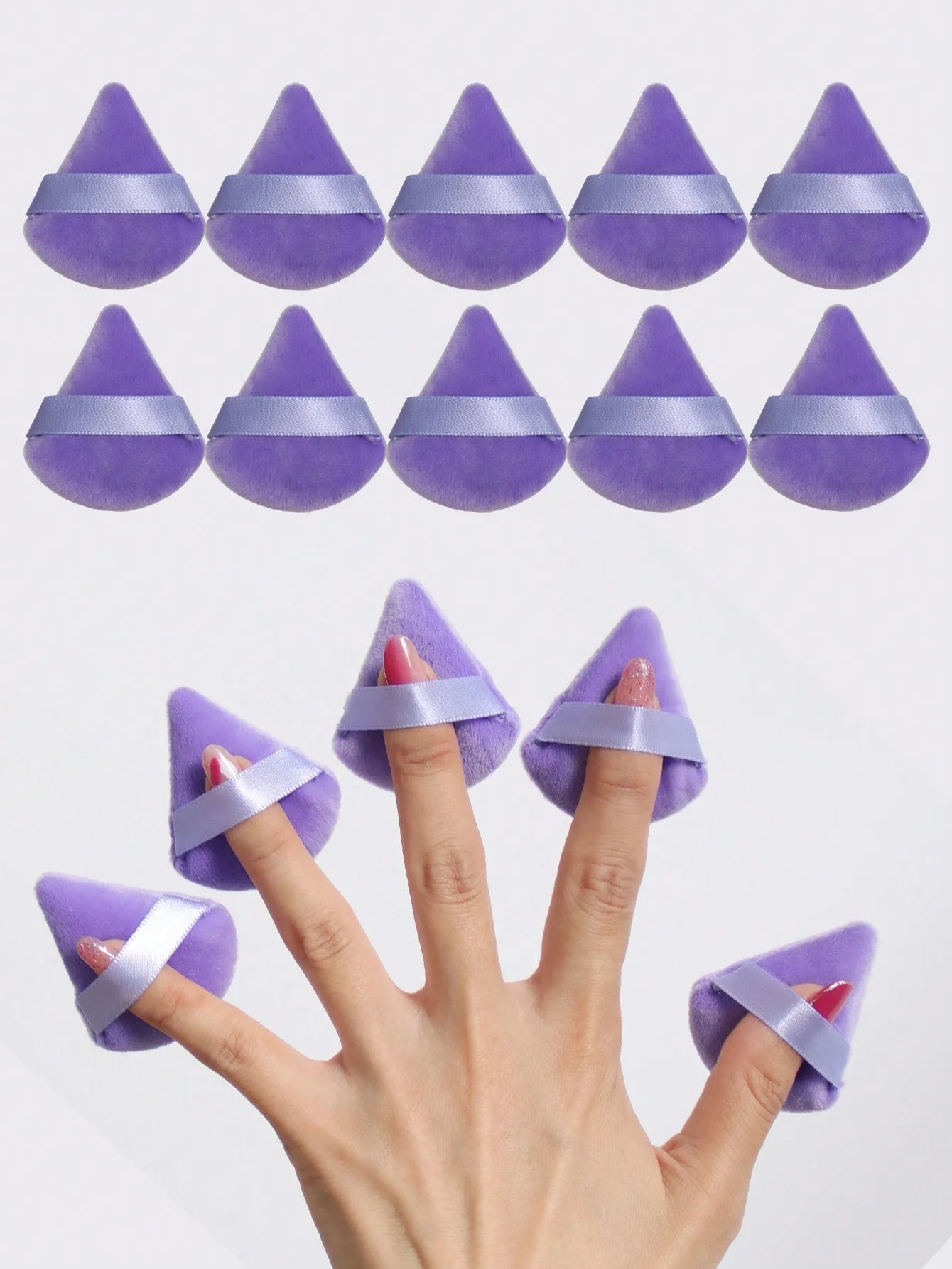 10-Piece Triangle Velvet Powder Puff Set, Soft Makeup Blending Sponges for Face Contouring and Precision Application