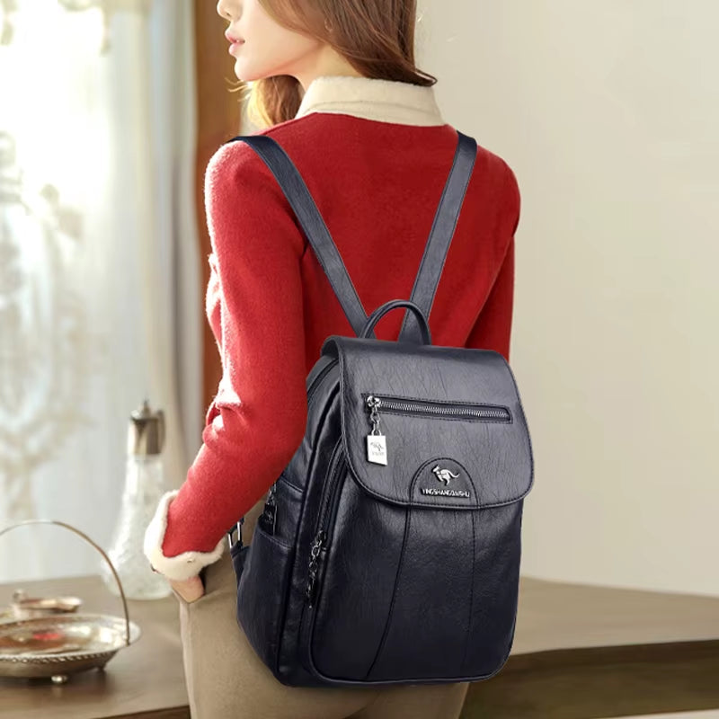 Women's High-Quality Sheepskin Leather Backpack - 9 Color Options for Travel and School Use