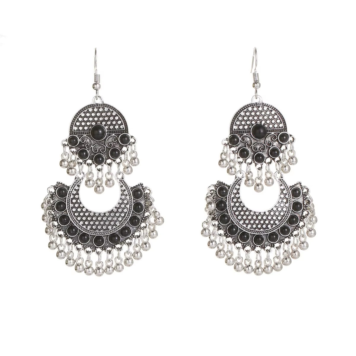 Women's Gold-Plated Large Round Indian Jhumka Earrings with Pearl Tassel Drop - Ethnic Gypsy Fashion Jewelry 2022