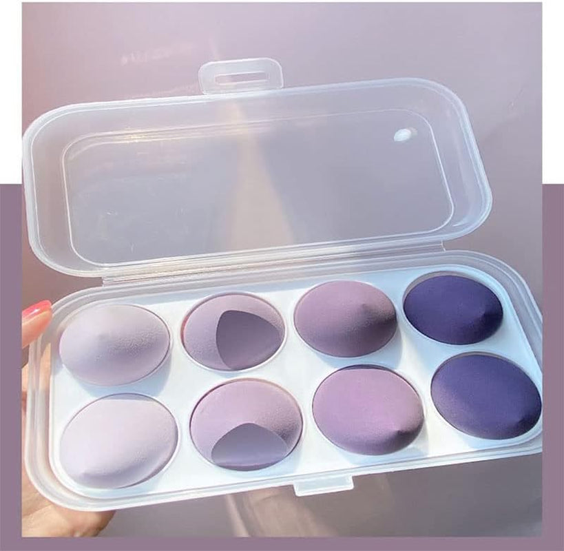 Foundation Blending Beauty Sponges Set - 8 Multi-Color Makeup Blenders with Drying Rack