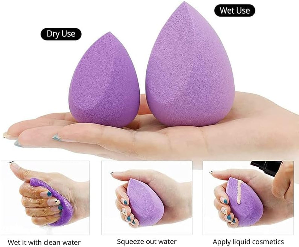Foundation Blending Beauty Sponges Set - 8 Multi-Color Makeup Blenders with Drying Rack