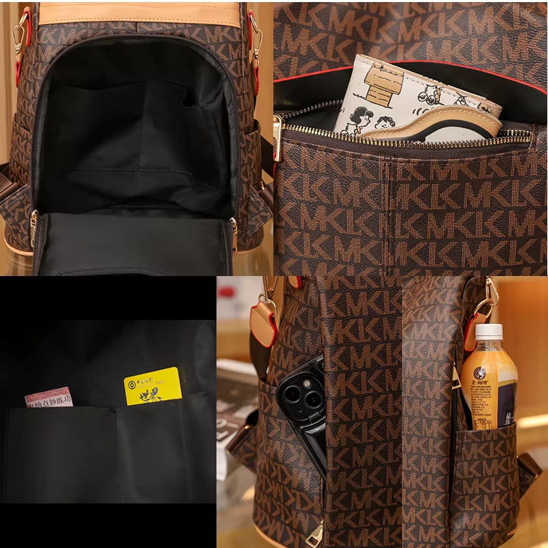2024 Women's Fashion Soft Leather Backpack - Large Capacity White Travel Bag with Letter Pattern