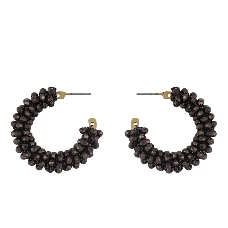 Handcrafted Stainless Steel Hoop Earrings for Women with Bohemian Beaded Design