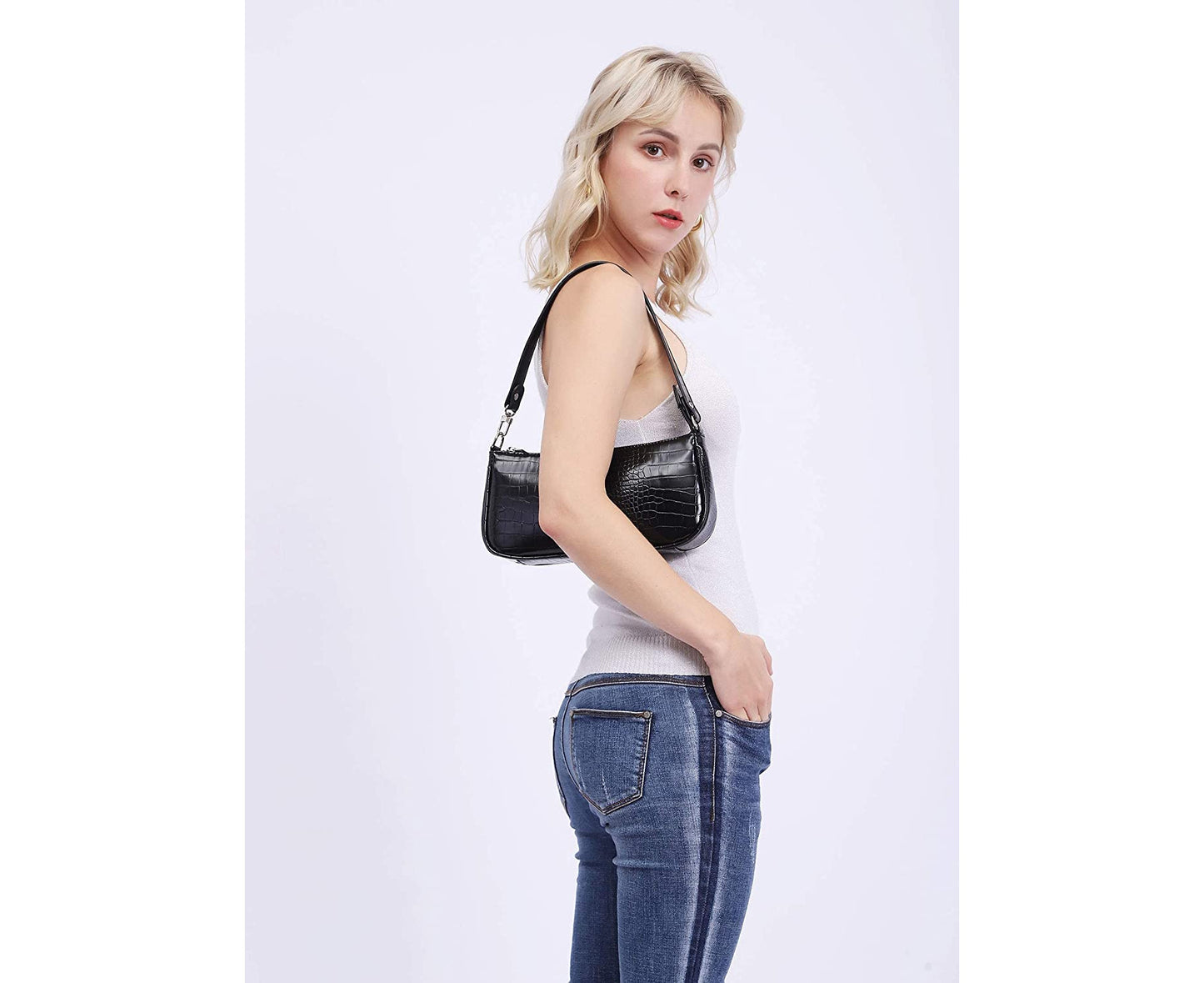 Elegant Mini Shoulder Bags for Women with Crocodile Pattern Design