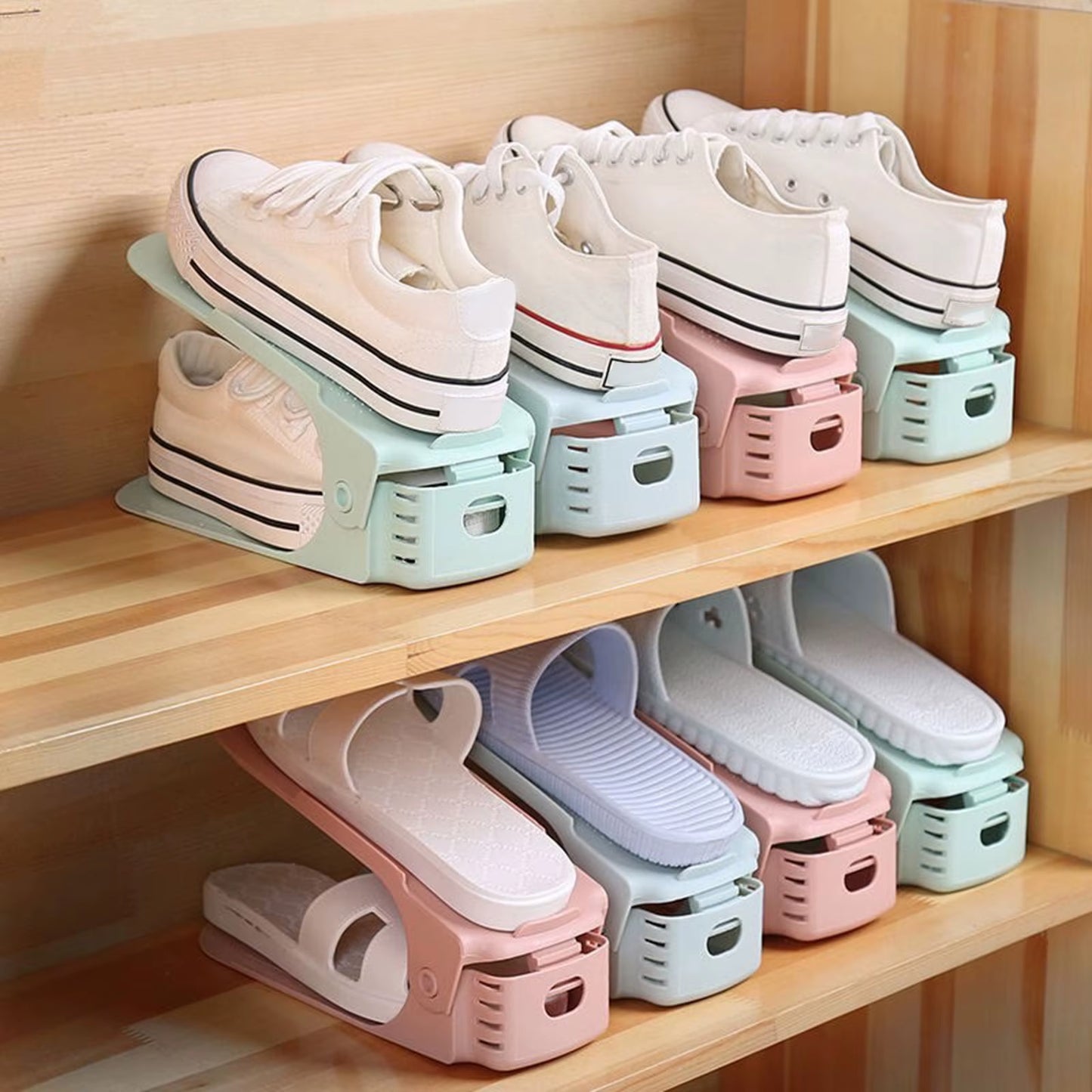 10-Piece Adjustable Double-Layer Shoe Rack - Durable and Space-Saving Storage Solution for High Heels and Footwear