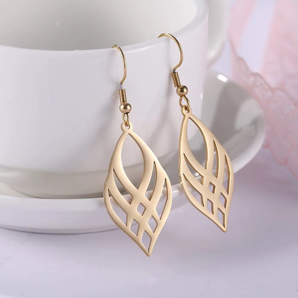 Stainless Steel Symmetrical Geometry Drop Earrings for Women - Fashionable Golden and Black Statement Jewelry Wholesale