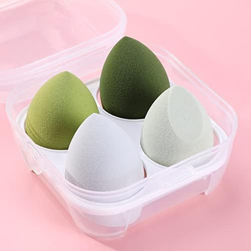 Professional Makeup Beauty Sponge Set with Storage Box - Foundation, Powder, and Blush Application Tool - 1/4 Piece Cosmetic Puff - Purple