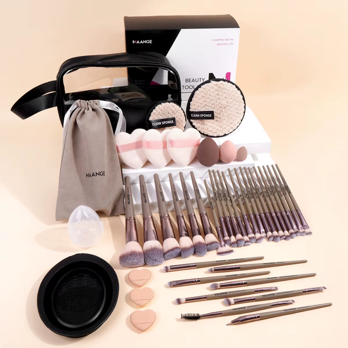 45-Piece Professional Makeup Brush Set with Velvet Bag and Makeup Sponges - Ideal for Travel and Beginners
