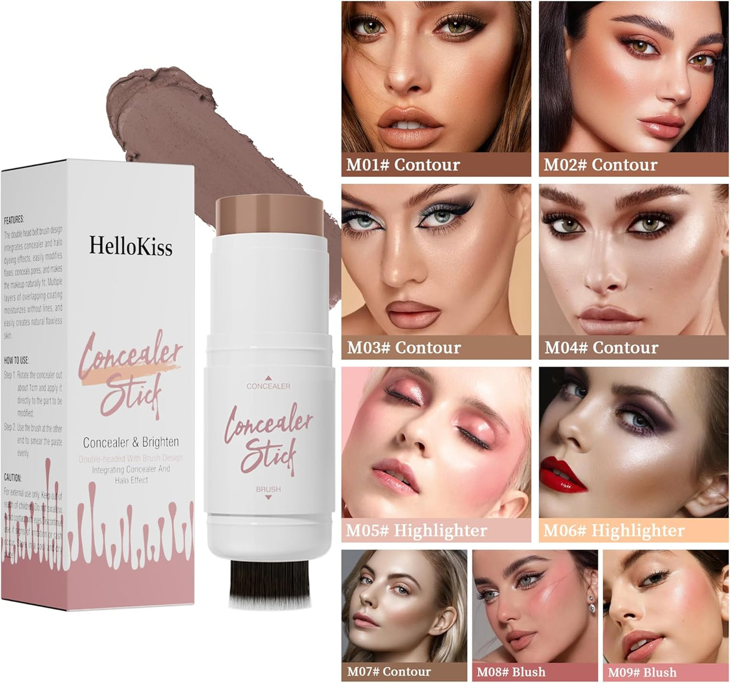 Dual-Ended Multi-Functional Contouring and Highlighting Blush Stick for Dimension Enhancement (M06#Highlight, 4G)