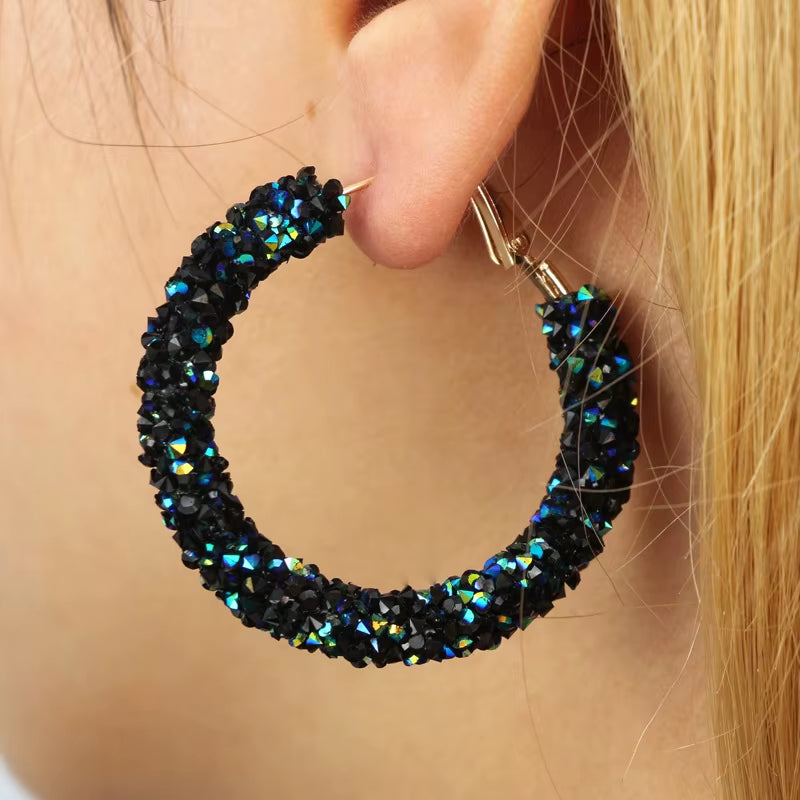Austrian Crystal Hoop Earrings with Rhinestone Accents - Elegant Bohemian Jewelry for Women