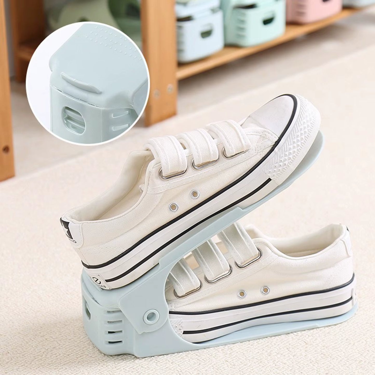 10-Piece Adjustable Double-Layer Shoe Rack - Durable and Space-Saving Storage Solution for High Heels and Footwear