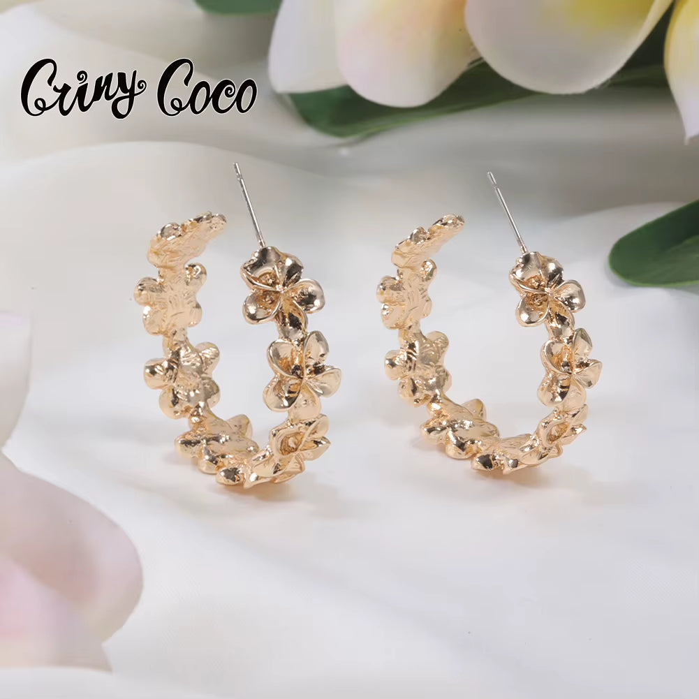 Hawaiian-Inspired Plumeria Rubra Flower Hoop Earrings by - Elegant Australian Designer Fashion for Women