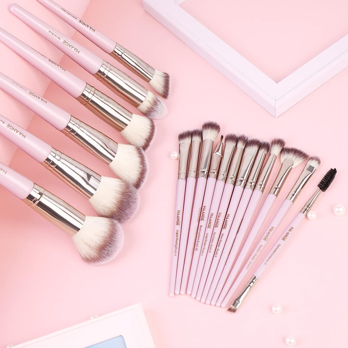 18-Piece Professional Synthetic Makeup Brush Set with Case - Foundation, Kabuki, and Eye Brushes (Pink Gold)