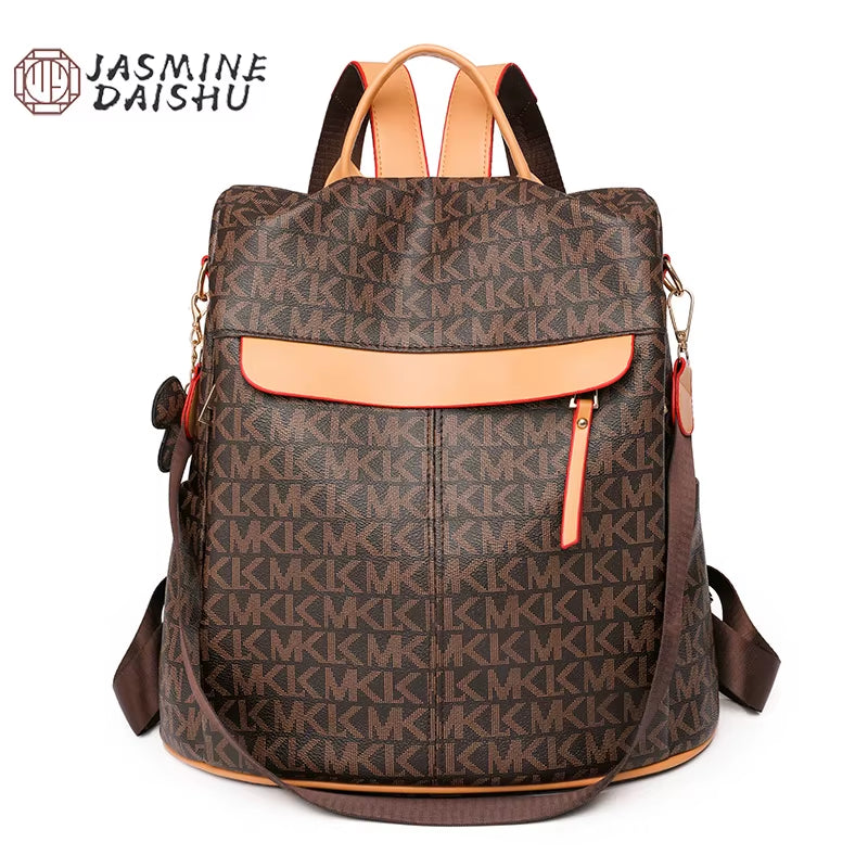 2024 Women's Fashion Soft Leather Backpack - Large Capacity White Travel Bag with Letter Pattern