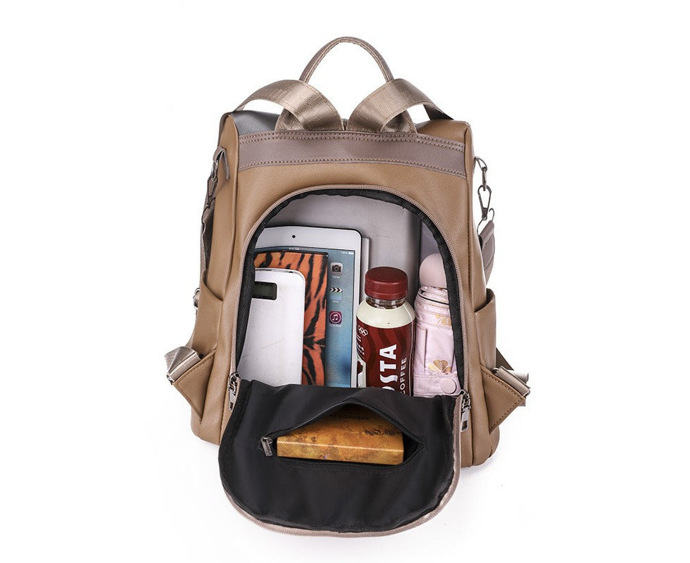 Women's Retro Soft PU Anti-Theft Shoulder Backpack for Travel