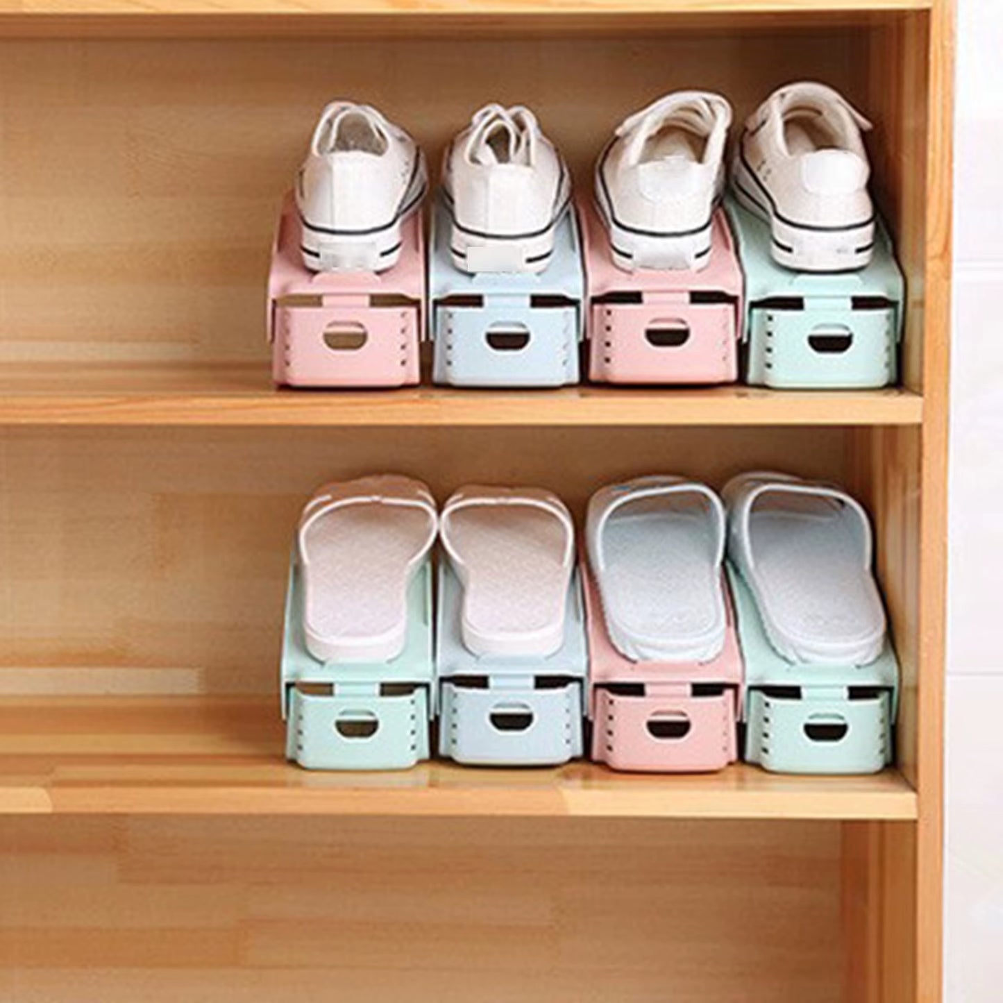 10-Piece Adjustable Double-Layer Shoe Rack - Durable and Space-Saving Storage Solution for High Heels and Footwear