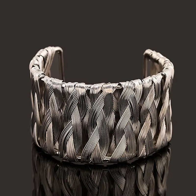 Punk-Inspired Cuff Bangles in Gold and Silver Metal Weave - Fashion Jewelry for Costumes and Apparel