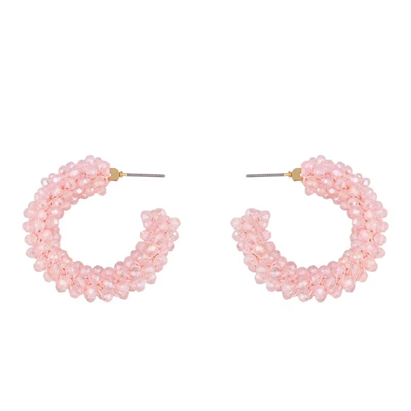 Handcrafted Stainless Steel Hoop Earrings for Women with Bohemian Beaded Design