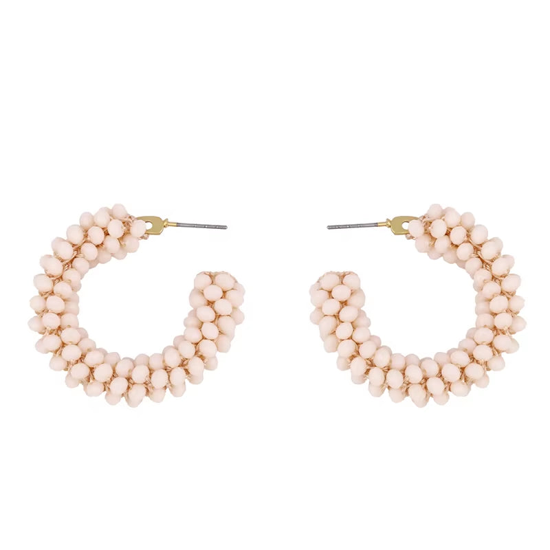 Handcrafted Stainless Steel Hoop Earrings for Women with Bohemian Beaded Design