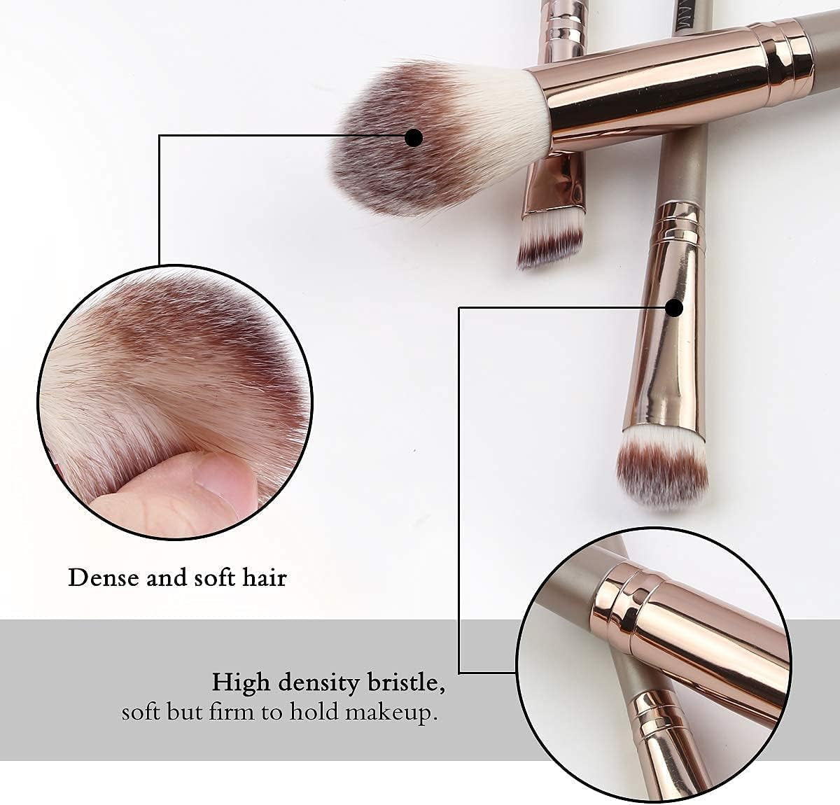 18-Piece Professional Premium Synthetic Makeup Brush Set with Case - Foundation, Kabuki, and Eye Brushes in Champagne Gold
