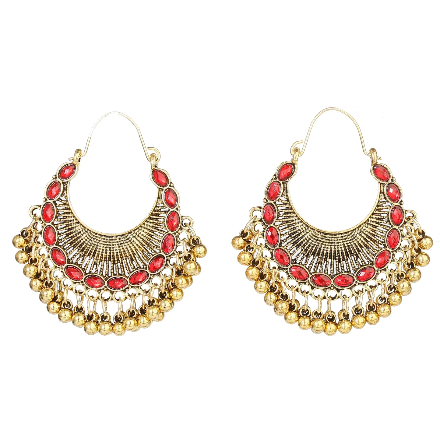 Classic Retro Gold Alloy Round Pearl Bead Tassel Earrings for Women - Bohemian Jhumka Indian Jewelry