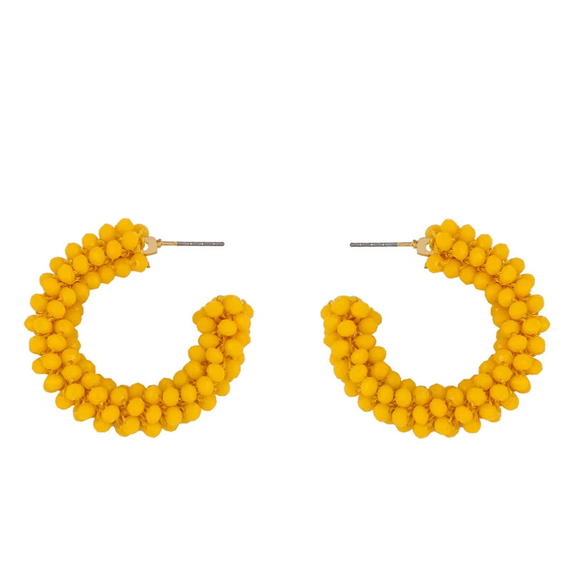 Handcrafted Stainless Steel Hoop Earrings for Women with Bohemian Beaded Design