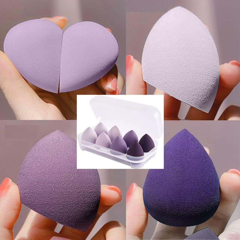 Foundation Blending Beauty Sponges Set - 8 Multi-Color Makeup Blenders with Drying Rack