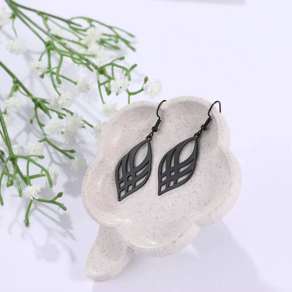 Stainless Steel Symmetrical Geometry Drop Earrings for Women - Fashionable Golden and Black Statement Jewelry Wholesale
