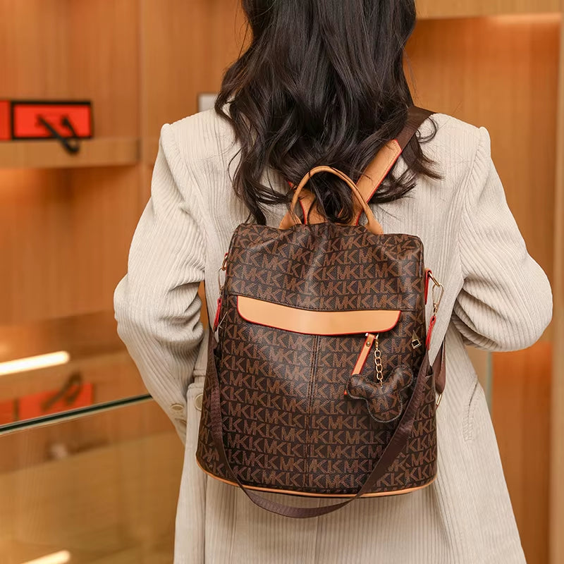 2024 Women's Fashion Soft Leather Backpack - Large Capacity White Travel Bag with Letter Pattern