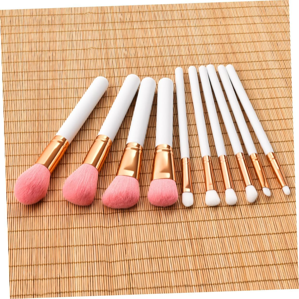 10-Piece Goat Hair Makeup Brush Set with Wooden Handles for Blending Face Powder, Blush, Eye Shadows, and Concealers - Luxurious and Travel-Friendly Makeup Tools
