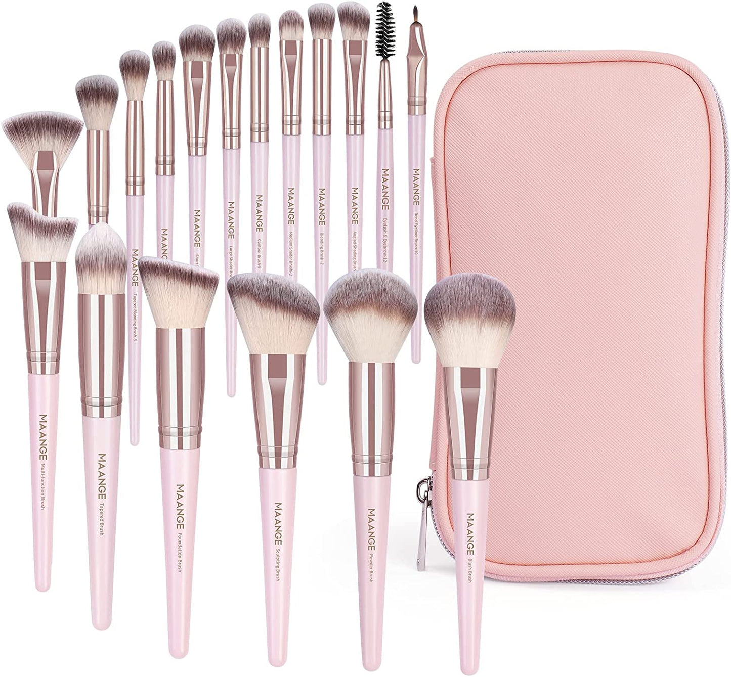 18-Piece Professional Synthetic Makeup Brush Set with Case - Foundation, Kabuki, and Eye Brushes (Pink Gold)