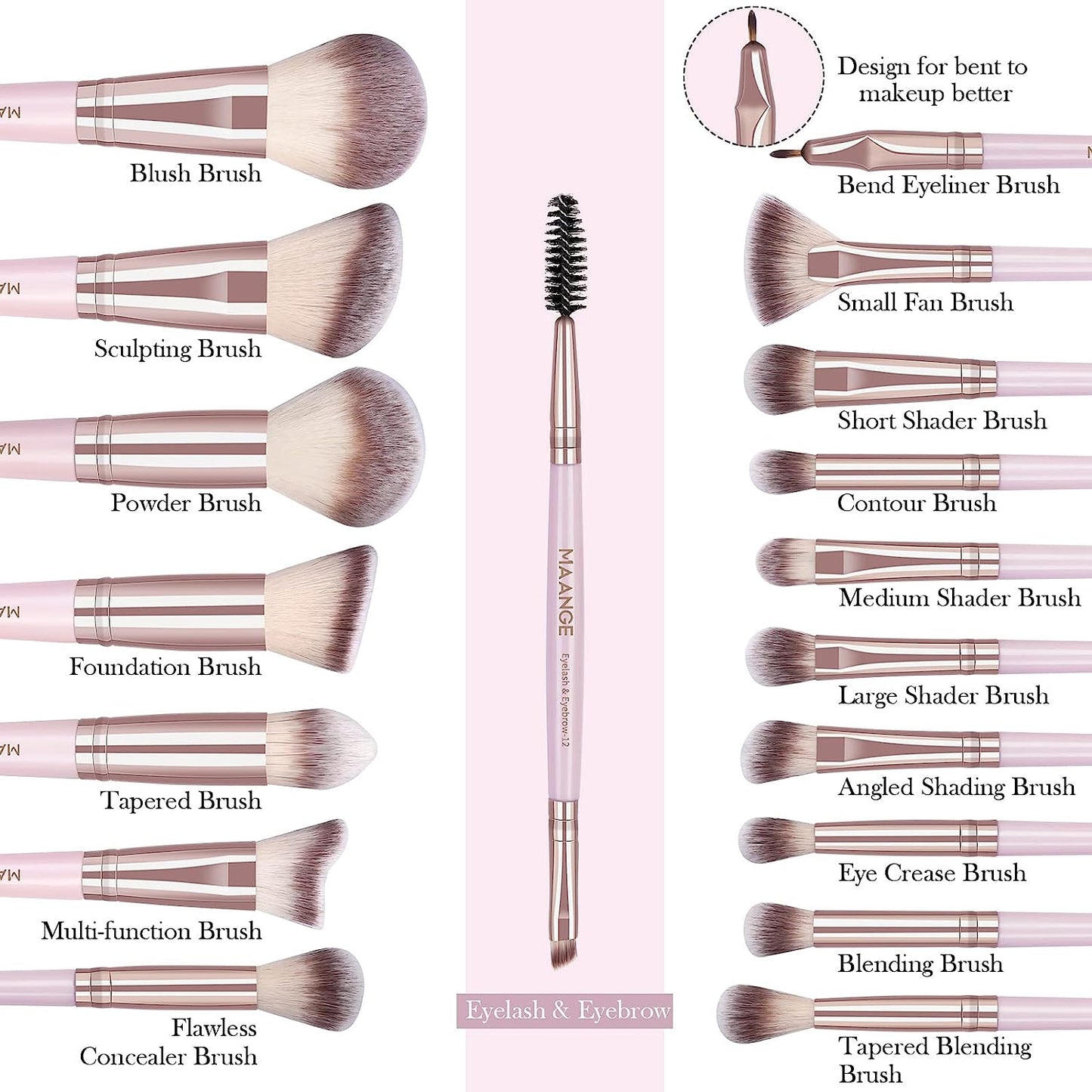 18-Piece Professional Synthetic Makeup Brush Set with Case - Foundation, Kabuki, and Eye Brushes (Pink Gold)