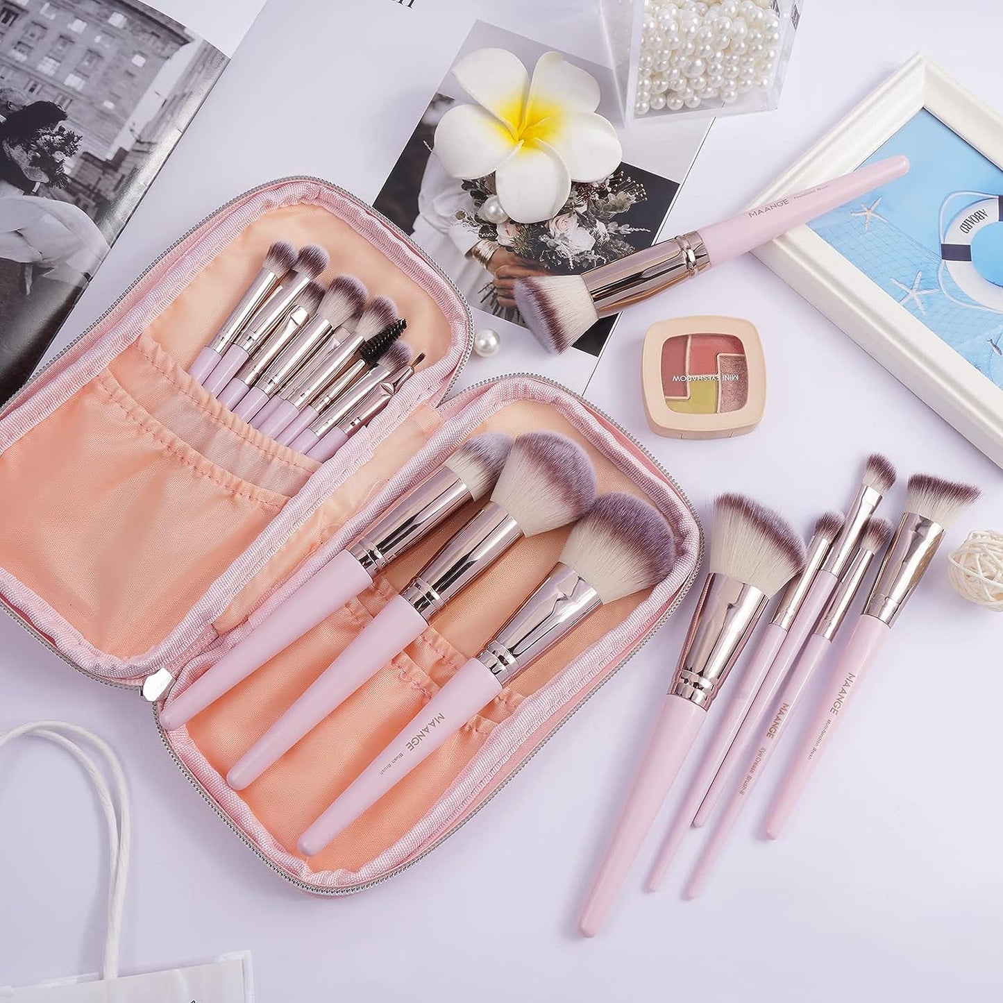 18-Piece Professional Synthetic Makeup Brush Set with Case - Foundation, Kabuki, and Eye Brushes (Pink Gold)